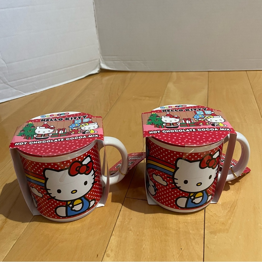 2 new hello kitty holiday ceramic mug with cocoa mix